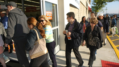 Shoppers enter the new North Bergen Big Lots store during Big Lots Store Opening in North Bergen, New Jersey.