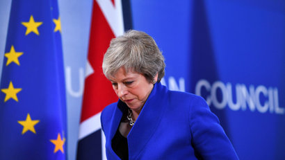 Britain's Prime Minister Theresa May leaves after a news conference following an extraordinary EU leaders summit to finalise and formalise the Brexit agreement in Brussels, Belgium November 25, 2018.