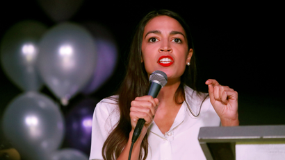 Democratic congressional candidate Alexandria Ocasio-Cortez speaks at her midterm election night party in New York City, U.S. November 6, 2018.