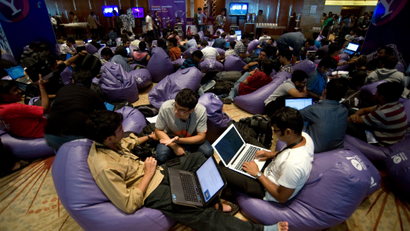 INDIA-software engineers take part in the 24-hours uninterrupted open hacking in Bangalore.