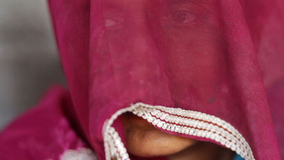 Indian woman with covered face