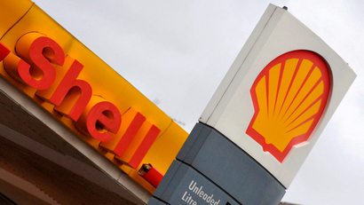 The red and yellow Shell company logo is pictured at a gas station.