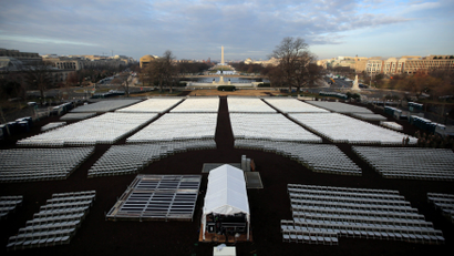 Empty seats are seen at the National Mall during a rehearsal for the inauguration ceremony of U.S. President-elect Donald Trump in Washington, U.S., January 15, 2017.