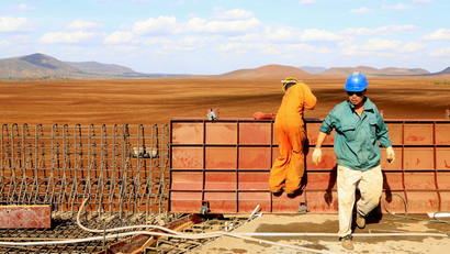 A Chinese construction engineer works at a section of the Mombasa-Nairobi standard gauge railway (SGR) at Emali in Kenya October 10, 2015. Picture taken October 10, 2015.