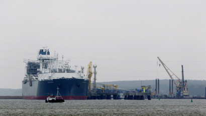 The "Independence," a floating gas storage unit, docked at the LNG terminal in Klaipeda, Lithuania.
