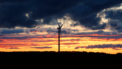 This Sept. 11, 2015 photo shows a wind turbine generating power for electricity near Caseville, Mich.