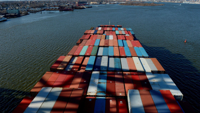 Dec. 28, 2012. A container ship makes its way into Newark Bay in Bayonne, New Jersey. A temporary deal between the International Longshoremen’s Association and the United States Maritime Alliance was reached to avert a strike at East Coast ports