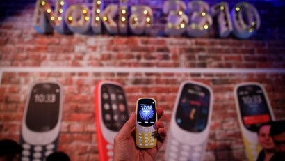 Nokia 3310 device is displayed after its presentation ceremony at Mobile World Congress in Barcelona