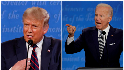 A combination picture shows U.S. President Donald Trump and Democratic presidential nominee Joe Biden during the first 2020 presidential campaign debate, in Cleveland