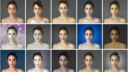 A compilation of different pictures of the same woman