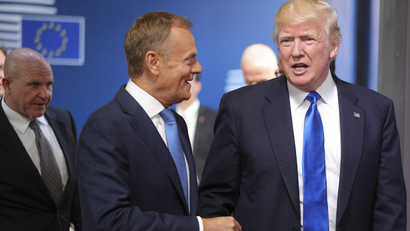 Trump met EU Council president Donald Tusk—a Pole who has been long concerned with Russian meddling—ahead of today's NATO summit.