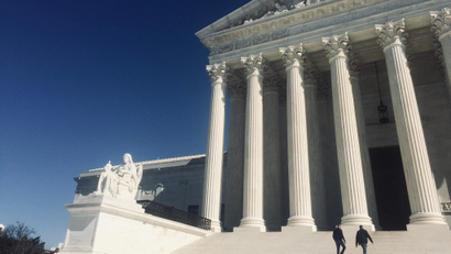 US Supreme Court building closeup.