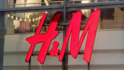The H&M logo on a storefront