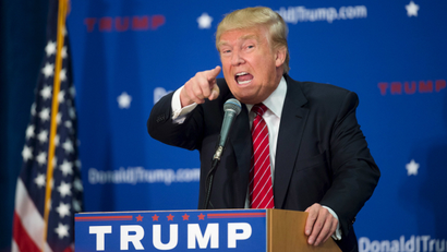 U.S. Republican presidential candidate Donald Trump speaks at a campaign rally.