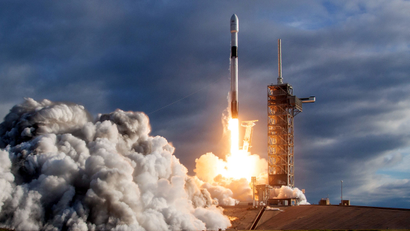 A SpaceX Falcon 9 launches a Qatari satellite in Nov. 2018.