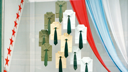 Military shirts on sale in Moscow, 1990.