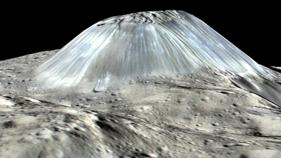 Simulated perspective of Ahuna Mons.