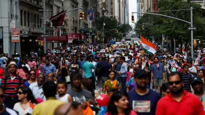 People take part in the annual India Day Parade in Manhattan, New York
