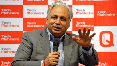 C. P. Gurnani, Chief Executive Officer of Tech Mahindra, speaks during a news conference announcing the company's quarterly results in Mumbai