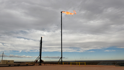 Natural gas flares off at a production facility owned by Exxon near Carlsbad, New Mexico.