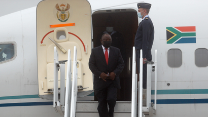 South Africa's President Cyril Ramaphosa arrives in Cornwall for the G7 summit on June 11.