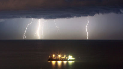 Lightning illuminates the sky offshore Beirut