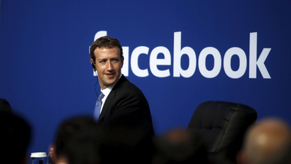 Facebook CEO Mark Zuckerberg is seen on stage during a town hall with Indian Prime Minister Narendra Modi at Facebook's headquarters in Menlo Park, California September 27, 2015.