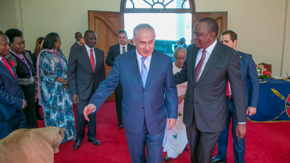 Israeli Prime Minister Benjamin Netanyahu meets Kenya's President Uhuru Kenyatta at State House in Nairobi, Kenya November 28, 2017.