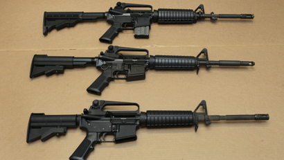 Three variations of the AR-15 assault rifle