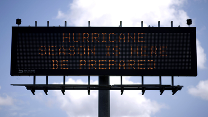 A traffic sign warns of hurricane season
