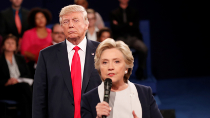 Hillary Clinton and Donald Trump face off in a debate ahead of the 2016 presidential election.