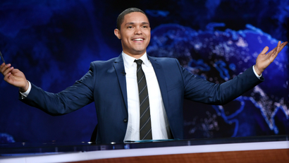 Trevor Noah on set during a taping of "The Daily Show with Trevor Noah"