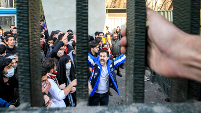 In this Saturday, Dec. 30, 2017 photo, by an individual not employed by the Associated Press and obtained by the AP outside Iran, university students attend an anti-government protest inside Tehran University, in Tehran, Iran. Demonstrations, the largest seen in Iran since its disputed 2009 presidential election, have brought six days of unrest across the country and resulted in over 20 deaths.