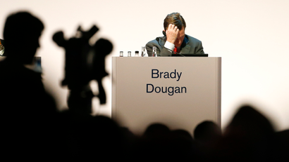 CEO Dougan Brady of Swiss bank Credit Suisse attends the company's annual shareholder meeting.