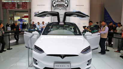 A Tesla model X on display at the Auto China 2016 motor show in Beijing, China, 26 April 2016. The 14th Beijing International Automotive exhibition or Auto China 2016 runs from 25 April to 04 May 2016.