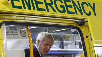 Britain's Prime Minister Boris Johnson visits Pilgrim Hospital in Boston, north east England.