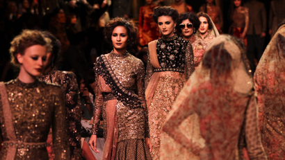 A shot of the exquisitely embroidered gowns by Sabyasachi