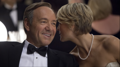 Kevin Spacey as U.S. Congressman Frank Underwood, left, and Robin Wright as Claire Underwood in a scene from the Netflix original series, "House of Cards."