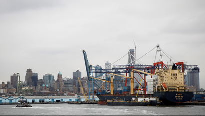 Container ship Erato is unloaded at the Red Hook Marine Terminal in Brooklyn, New York