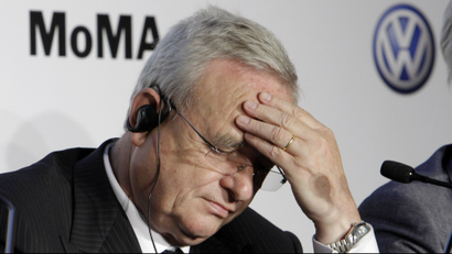 Martin Winterkorn, CEO of Volkswagen, participates in a news conference at New York's Museum of Modern Art.