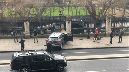 Car used in the Westminster attack after being crashed into the side of British parliament.