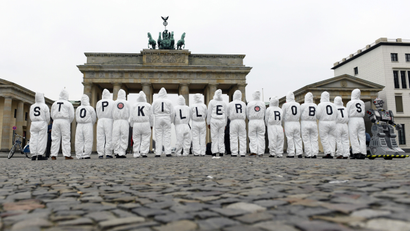 A protest against killer robots in Berlin, Germany
