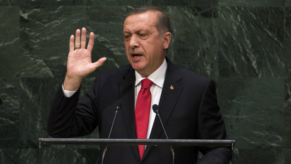 Turkey's President Recep Tayyip Erdogan addresses the 69th United Nations General Assembly at the UN headquarters in New York.