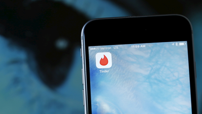 The dating app Tinder is shown on an Apple iPhone in this photo illustration taken February 10, 2016. Just in time for Valentine's Day, a survey shows that more Americans are looking for love through online dating, with more than four times as many young adults using mobile apps than in 2013. REUTERS/Mike Blake/Illustration - RTX26IDE