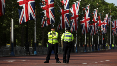 Police stands in the Mall decked out with Union Jack flags in London, Britain May 23, 2019. Europeans start voting on Thursday in four days of elections to the EU parliament that will influence not just Brussels policy for the next five years but, to some extent, the very future of the Union project itself.