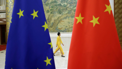 The flags of the EU and China