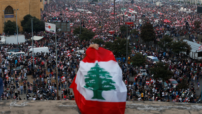 A general view of demonstrators during an anti-government protest in downtown Beirut, Lebanon October 20, 2019.