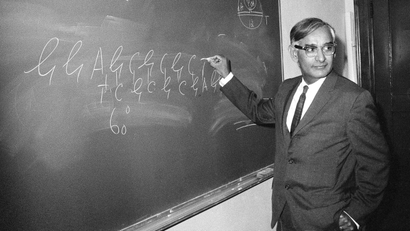 The creation of a manmade gene, a major scientific breakthrough, is described by Dr. Har Gobind Khorana of the University of Wisconsin, as he speaks at a meeting in Madison, Wisconsin, June 2, 1970.