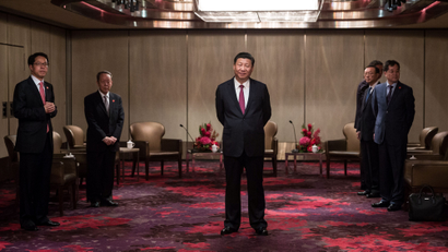 China's President Xi Jinping waits to meet with outgoing Hong Kong Chief Executive Leung Chun-ying at a hotel in Hong Kong, China, June 29, 2017.