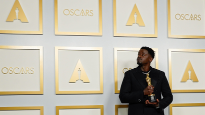 Daniel Kaluuya, winner of the Award for Best Actor in a Supporting Role for "Judas and the Black Messiah", poses at the press room of the Oscars, in the 93rd Academy Awards in Los Angeles, California, U.S., April 25, 2021.